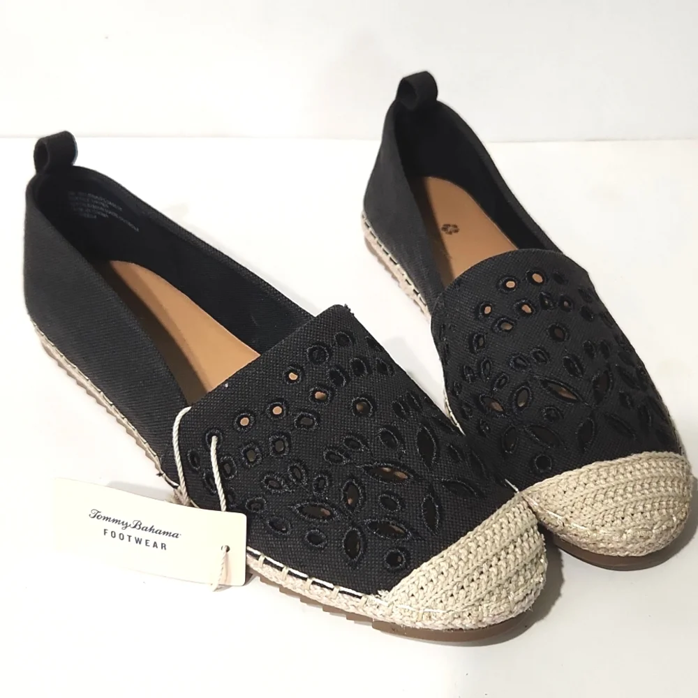 NEW! Tommy Bahama Selena Slip On Black Espadrilles Size 8, 8.5